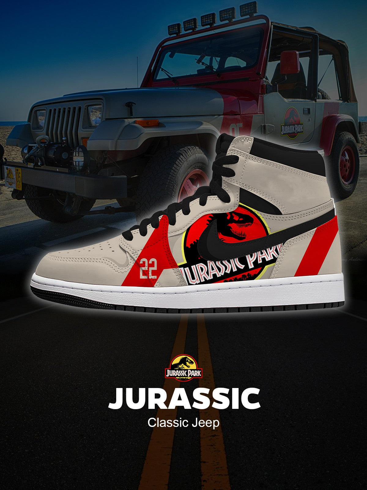 Jurassic Classic Jeep V.1 High-top Custom Sneakers