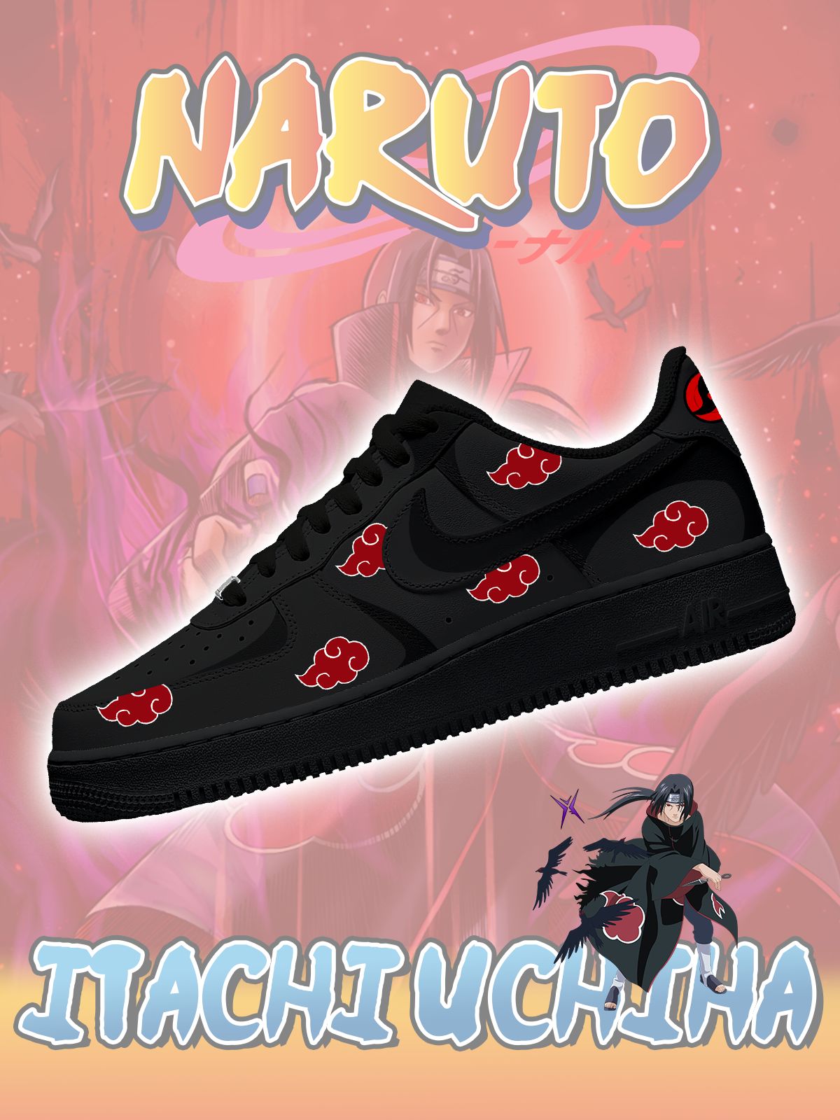 Custom Printed Akatsuki Itachi Uchiha No.5 Sneakers For Women and Men